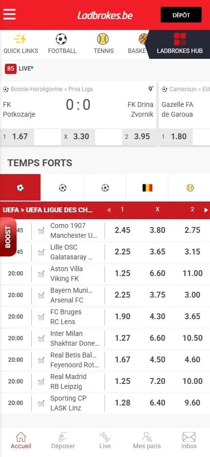 Ladbrokes paris sportifs, rouge et blanc